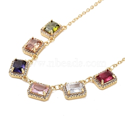 Rack Plating Brass Micro Pave Cubic Zirconia Necklaces, with Square Glass, Cadmium Free & Lead Free, Colorful, 15.55~15.75 inch(395~400mm)(NJEW-M215-02G-01)