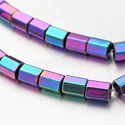 Electroplate Non-magnetic Synthetic Hematite Bead Strands, Faceted, Column, Multi-color Plated, 6x4~5mm, Hole: 1mm, about 66pcs/strand, 15.7 inch(G-F300-38A-02)