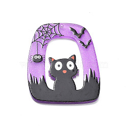Halloween Printed Acrylic Pendants, Medium Purple, Cat Shape, 39x33x2mm, Hole: 1.6mm(OACR-R255-04)