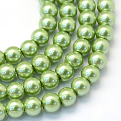 Baking Painted Glass Pearl Bead Strands, Pearlized, Round, Lime Green, 3~4mm, Hole: 0.5mm, about 195pcs/strand, 23.6 inch(HY-Q003-3mm-26)