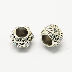 Alloy Rhinestone European Beads, Rondelle Large Hole Beads, Antique Silver, Crystal, 11x8~9mm, Hole: 5~6mm(MPDL-R036-05F)