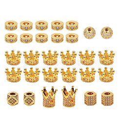 Brass Micro Pave Cubic Zirconia Beads, Flat Round, Clear, Golden, 30pcs/Box(ZIRC-SZ0001-18G)