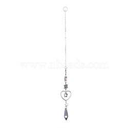 AB Color Plated Crystal Bullet Big Pendant Decorations, Hanging Sun Catchers, with Iron Findings & Alloy Pendants, Heart & Star, Clear AB, 308mm, Pendant: 140x29.5x11.5mm(HJEW-G019-03A)