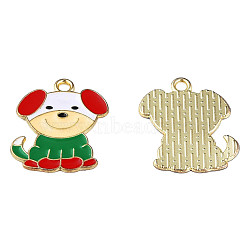 Rack Plating Alloy Enamel Pendants, Cadmium Free & Lead Free, Dog, Light Gold, Red, 21x18x1mm, Hole: 1.8mm(ENAM-N060-09B)