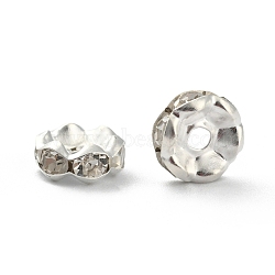 Iron Rhinestone Spacer Beads, Grade B, Waves Edge, Rondelle, Silver Color Plated, Clear, Size: about 8mm in diameter, 3.5mm thick, hole: 1.5mm(X-RB-A008-8MM-S)