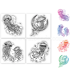 4Pcs 4 Styles PVC Stamp, for DIY Scrapbooking, Jellyfish, 55x55mm, 1pc/style(DIY-WH0487-0039)