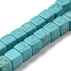 Dyed Synthetic Turquoise Beads Strands, Cube, Dark Turquoise, 7~8x7~8x7~8mm, Hole: 1.6mm, about 45~48pcs/strand, 13.39~14.41 inch(34~36.6cm)(G-G075-B02-02)