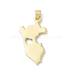 Brass Pendants, Map with Heart Charms, Long-Lasting Plated, Rack Plating, Lead Free & Cadmium Free, Real 18K Gold Plated, 31x17x2mm, Hole: 5x3mm(KK-CBA56EF-27G)