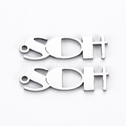 Non-Tarnish 201 Stainless Steel Pendants, Cut, Word SDH, Stainless Steel Color, 23.5x7x1mm, Hole: 1.4mm(STAS-Q240-072P)