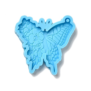Butterfly DIY Pendant Silicone Molds, Resin Casting Molds, For UV Resin, Epoxy Resin Jewelry Making, Deep Sky Blue, 56x57x7mm, Hole: 3mm