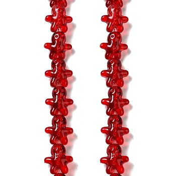 Transparent Glass Beads, Ginger Man, for Christmas, Red, 15x14x7mm, Hole: 1mm, about 50pcs/strand, 27.17''~27.95''(69~71cm)
