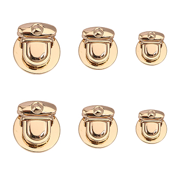 6Pcs 3 Styles Zinc Alloy Tuck Lock Clasp, Purse Thumb Lock, for Bag Replacement Accessories, Light Gold, 34~47x30.5~39x10~16mm, 2pcs/style