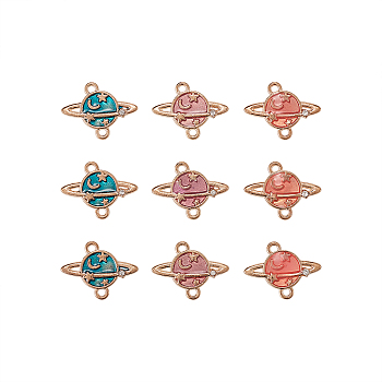 Zinc Alloy Enamel Links connectors, Planet, Light Gold, Mixed Color, 15x19x2mm, Hole: 1.2mm, 30pcs/bag