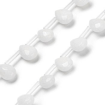 Natural White Jade Beads Strands, Faceted, Teardrop, Top Drilled, 9x6x4mm, Hole: 0.8mm, about 32pcs/strand, 16.54''(42cm)