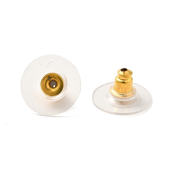 Brass Bullet Clutch Earring Backs, with Plastic Pads, Ear Nuts, Golden, 11x11x6.5mm, Hole: 1mm