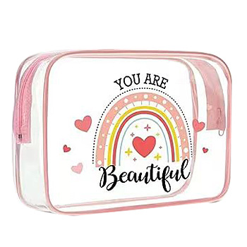 Bohemian Rainbow Pattern Transparent PVC Cosmetic Pouches, Waterproof Clutch Bag, Toilet Bag for Women, Colorful, 20x15.5x6cm