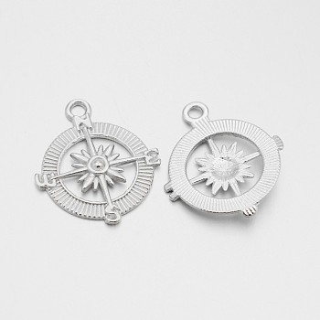 Tibetan Style Alloy Compass Pendants, Cadmium Free & Lead Free, Platinum, 30x25x3mm, Hole: 2.5mm