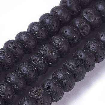 Natural Lava Rock Beads Strands, Rondelle, 6~6.3x4~4.4mm, Hole: 0.7mm, about 91pcs/strand, 15.19 inch(38.6cm)
