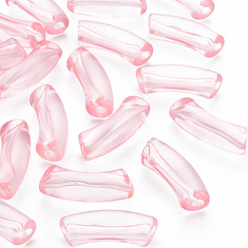 Transparent Acrylic Beads, Curved Tube, Pink, 32x9.5x8mm, Hole: 1.8mm, about 330pcs/500g