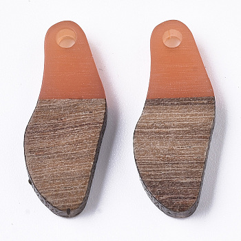 (Clearance Sale)Transparent Resin &  Waxed Walnut Wood Pendants, Oval, Salmon, 23x9x3mm, Hole: 1.8mm