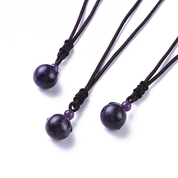 Natural Amethyst Pendant Necklaces, with Nylon Cord, Round, 27.55 inch(70cm)