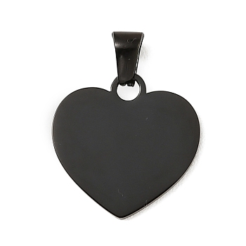 Valentine's Day 304 Stainless Steel Pendants, Heart Charms, Polishing, Stamping Blank Tag, Ion Plating(IP), Gunmetal, 19.5x19.5x1.2mm, Hole: 5.5x3mm