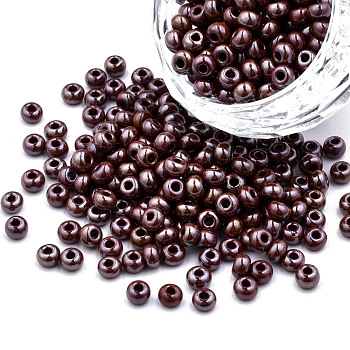 6/0 Czech Opaque Glass Seed Beads, Lustered, Round, Brown, 4x3mm, Hole: 1.2mm, about 500g/bag
