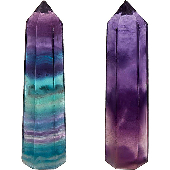 Natural Fluorite Sculpture Display Decoration, Healing Stone Wands, for Reiki Chakra Meditation Therapy Decos, Bullet/Hexagonal Prism, 50~60x14x12mm