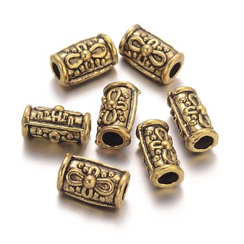 Barrel Tibetan Style Beads, Cadmium Free & Lead Free, Antique Golden, Size: about 6mm diameter, 11mm long, Hole: 3mm