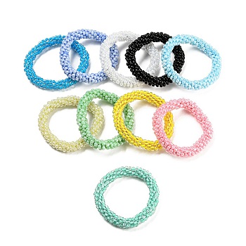 Crochet Glass Beads Braided Stretch Bracelet, Nepel Boho Style Bracelet, Mixed Color, Inner Diameter: 1-3/4 inch(4.5cm)