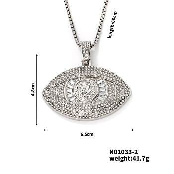 Alloy Rhinestones Evil Eye Pendant Necklace, Hip-hop Style, Fashionable and Versatile, Platinum, 23.62 inch(60cm)