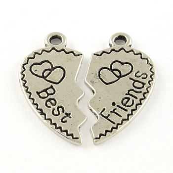 Tibetan Style Alloy Split Pendants, Heart with Word, Cadmium Free & Lead Free, Antique Silver, 25.5x23.5mm, Hole: 1.5mm