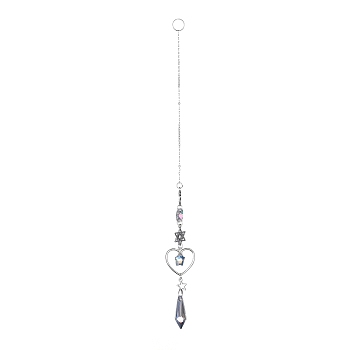 AB Color Plated Crystal Bullet Big Pendant Decorations, Hanging Sun Catchers, with Iron Findings & Alloy Pendants, Heart & Star, Clear AB, 308mm, Pendant: 140x29.5x11.5mm