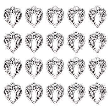 60Pcs Tibetan Style Alloy Pendants, Lead Free & Cadmium Free, Wing, Antique Silver, 21.5x17x2mm, Hole: 1.6mm