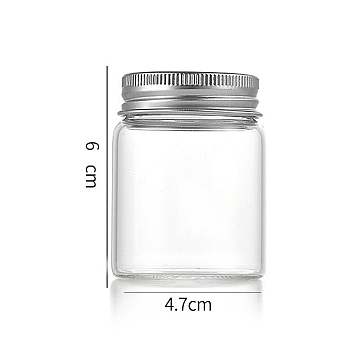 Column Glass Screw Top Bead Storage Tubes, Clear Glass Bottles with Aluminum Lips, Silver, 4.7x6cm, Capacity: 60ml(2.03fl. oz)