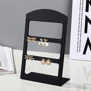 3-Tier Plastic Slant Back Earrings Display Stands, Arch Shaped Jewelry Organizer Holder for Earrings Storage, Black, 19x12.2cm