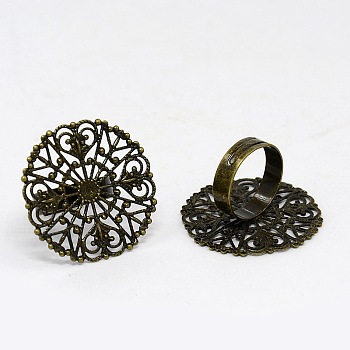 Brass Ring Components, Filigree Ring Bases, For Vintage Rings Making, Adjustable, Antique Bronze, Size: Ring: about 17mm inner diameter, Tray: about 31mm inner diameter