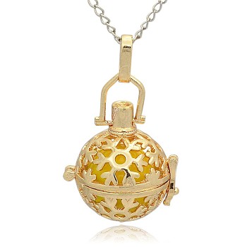 Golden Tone Brass Hollow Round Cage Pendants, with No Hole Spray Painted Brass Ball Beads, Gold, 35x25x21mm, Hole: 3x8mm