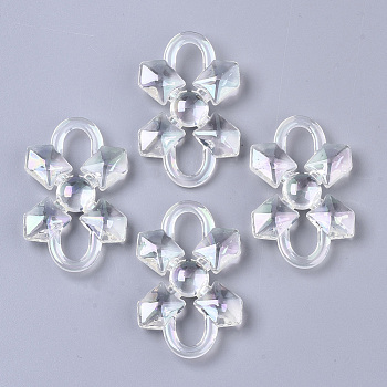 Transparent Acrylic Links, AB Color Plated, Flower, Clear AB, 46x29x8.2mm, Hole: 8x12mm