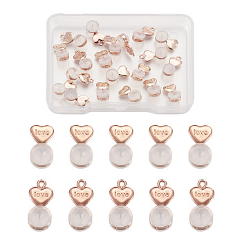 20Pcs 2 Styles Silicone Ear Nuts, Earring Backs, with Brass Findings, Heart, Rose Gold, 11.2x6x5.5mm, 10pcs/style