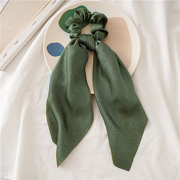 Cloth Elastic Hair Accessories, for Girls or Women, Scrunchie/Scrunchy Hair Ties with Long Tail, Knotted Bow Hair Scarf, Poneytail Holder, Dark Olive Green, 300mm