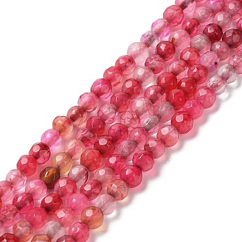 Natural Agate Beads Strands, Faceted Round, Dyed & Heated, Crimson, 3.7~4x3.9~4.3mm, Hole: 0.8mm, about 89~93pcs/strand, 13.98''(35.5cm)
