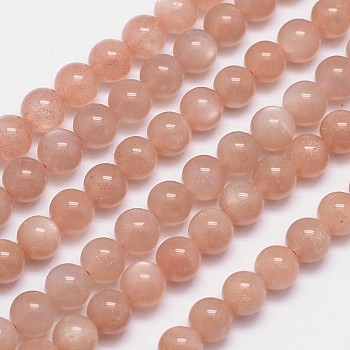 Natural Sunstone Beads Strands, Grade AA, Round, 8mm, Hole: 1mm, about 48pcs/strand, 15.5 inch