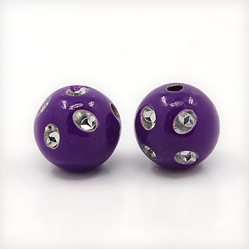 Opaque Acrylic Beads, Metal Enlaced, Round, Purple, 8mm, Hole: 2mm, about 2300pcs/500g