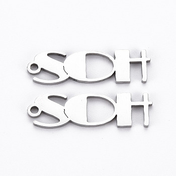 201 Stainless Steel Pendants, Cut, Word SDH, Stainless Steel Color, 23.5x7x1mm, Hole: 1.4mm