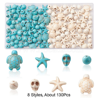 130pcs 8 styles de perles turquoise synthétiques teintes(G-FS0005-69)-3