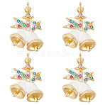 Brass Micro Pave Colorful Grade AAA Cubic Zirconia Pendants, with Enamel and Jump Ring, Long-Lasting Plated, Cadmium Free & Lead Free, Christmas Bell, 20x15x7.5mm, Hole: 2mm, 4pcs(KK-BBC0015-36C)