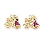 Valentine's Day Brass Enamel Pendants, Bicycle & Human Charms, Real 16K Gold Plated, Dark Violet, 18x20.5x4.5mm, Hole: 3mm, Jump Ring: 5x0.8mm, 3mm Inner Diameter(KK-Q072-02G)