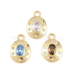 Brass Micro Pave Cubic Zirconia Pendants, Long-Lasting Plated, Cadmium Free & Lead Free, Rack Plating, Oval Charms, Real 18K Gold Plated, Mixed Color, 18.5x12.5x3.5mm, Hole: 2.5mm(KK-Z151-16G)