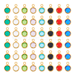 8 Color 304 Stainless Steel with Glass Charms, Faceted Flat Round, Real 18K Gold Plated, 9.5x6.5x2mm, Hole: 1.5mm, 6Pcs/color, 48Pcs/box(STAS-UN0048-44A)
